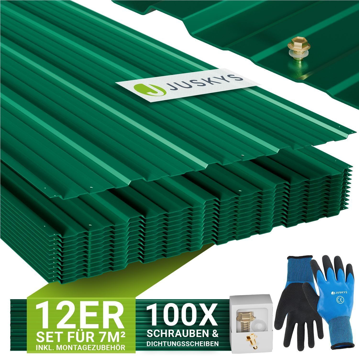 Juskys Trapezblech, Stahl, 129x45x0.23 mm (12er Set 12-St) Verzinkter Rostschutz-Stahl, vorgebohrte Löcher, 100er Zubehör Set