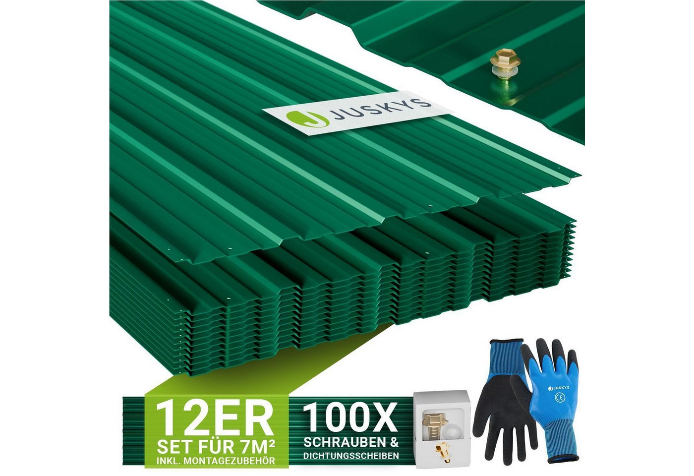 Juskys Trapezblech, Stahl, 129x45x0.23 mm (12er Set 12-St) Verzinkter Rostschutz-Stahl, vorgebohrte Löcher, 100er Zubehör Set