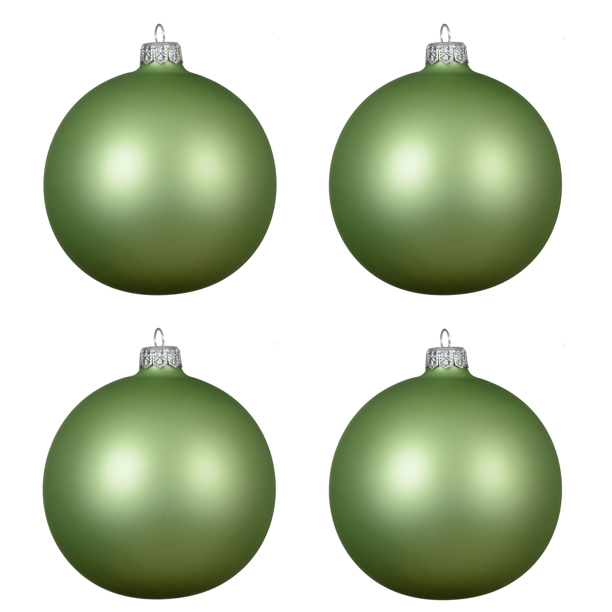 Kaemingk Weihnachtsbaumkugel, Weihnachtskugeln Glas 10cm mundgeblasen 4er Box - Grüntee matt