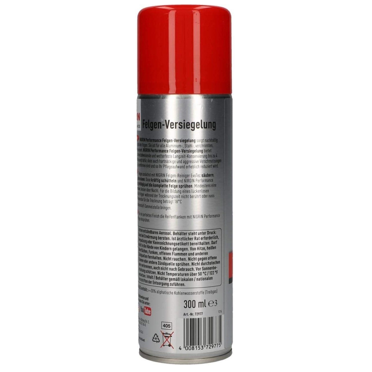 NIGRIN Felgen-Versiegelung Aerosol Spray-Dose 300ml Felgenreiniger (Felgen-Pflege Schutz Konservierung Siegel Alufelge Konservierung)
