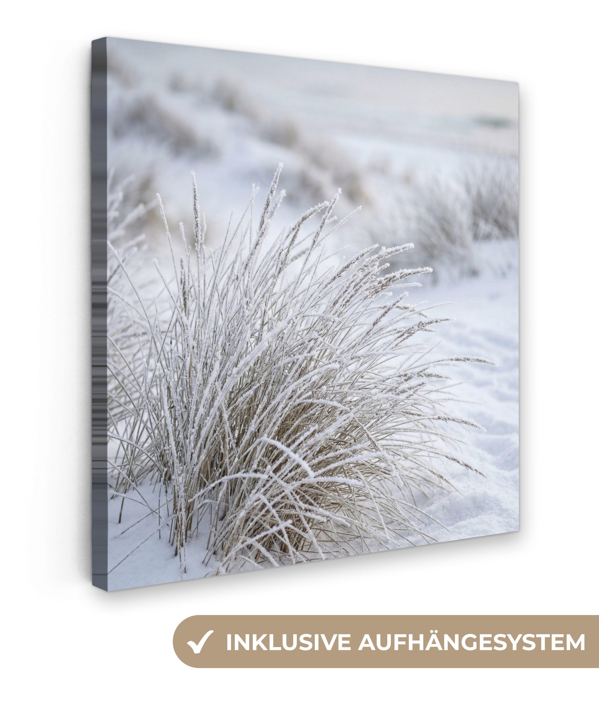 OneMillionCanvasses® Leinwandbild Dünen - Schnee - Strand - Winter - Gelassenheit, Fotodruck (1 St), Wandbild, Deko Schlafzimmer Wohnzimmer Flur 20x20 cm