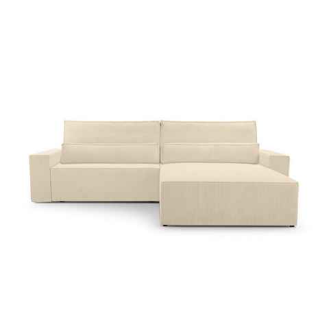 MOEBLO Ecksofa aus Cord DENVER L, Ottomane beidseitig montierbar Couch Cord für Wohnzimmer Schlafsofa Sofagarnitur Sofa Eckcouch L-Form Cordstoff - 290x85x200cm, mit Schlaffunktion und Bettkasten