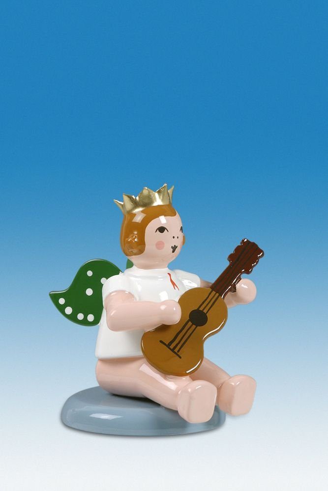Engelfigur Holzfigur Engel sitzend mit Gitarre ohne Krone Höhe 6cm NEU