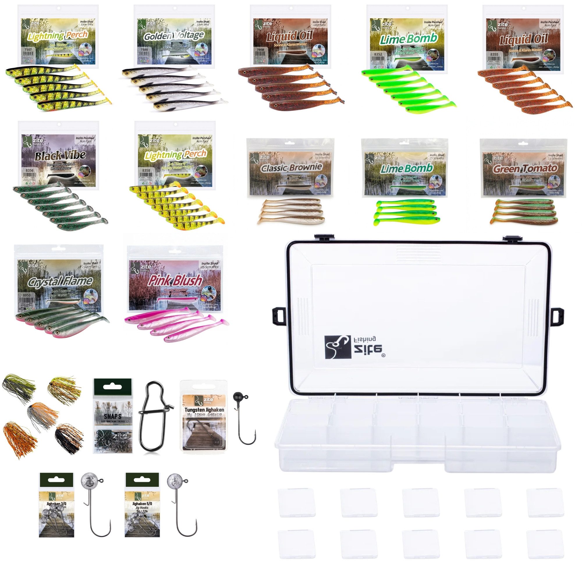 Zite Kunstköder Inzite Shad & Pershad Gummiköder Starterset XXL mit Box & Tackle