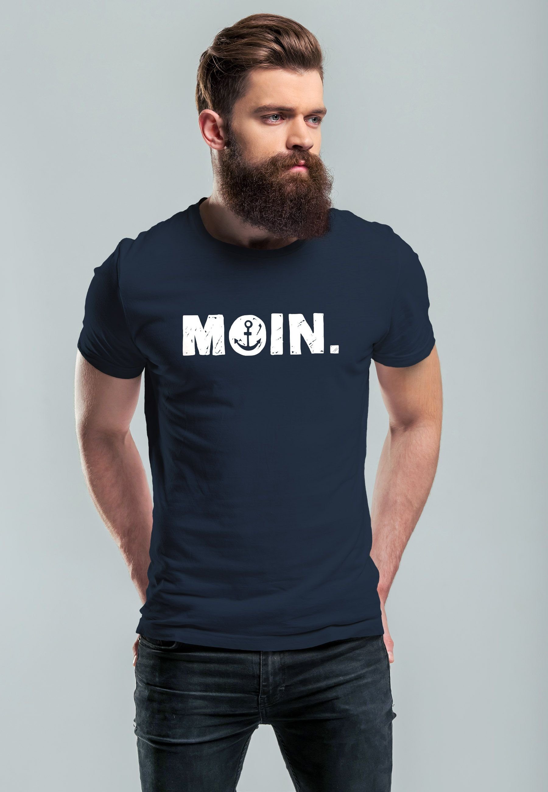 Neverless Print-Shirt Herren T-Shirt Schriftzug Moin günstig online kaufen
