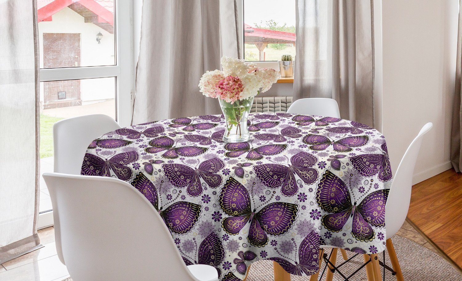 Abakuhaus Tischdecke Esszimmer Schmetterling Dekoration, Kreis Küche Abdeckung Tischdecke für Natürlich