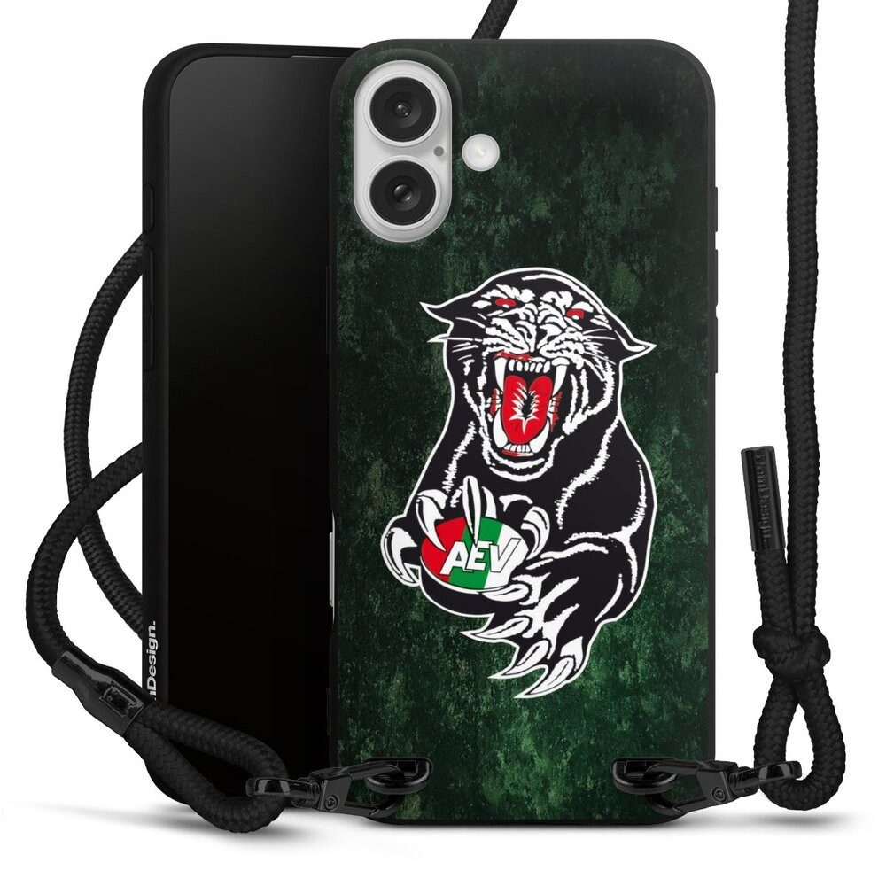 DeinDesign Handyhülle Fanartikel Augsburger Panther Eishockey Augsburger Panther Logo Grunge, Apple iPhone 16 Plus Premium Handykette Hülle mit Band Cover mit Kette
