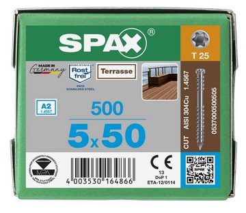 SPAX Spanplattenschraube Terrassenschraube, (Edelstahl A2, 500 St), 5x50 mm