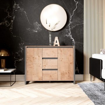 Newroom Kommode Vincent, Wildeiche Sideboard Vintage Industrial Highboard Anrichte Wohnzimmer