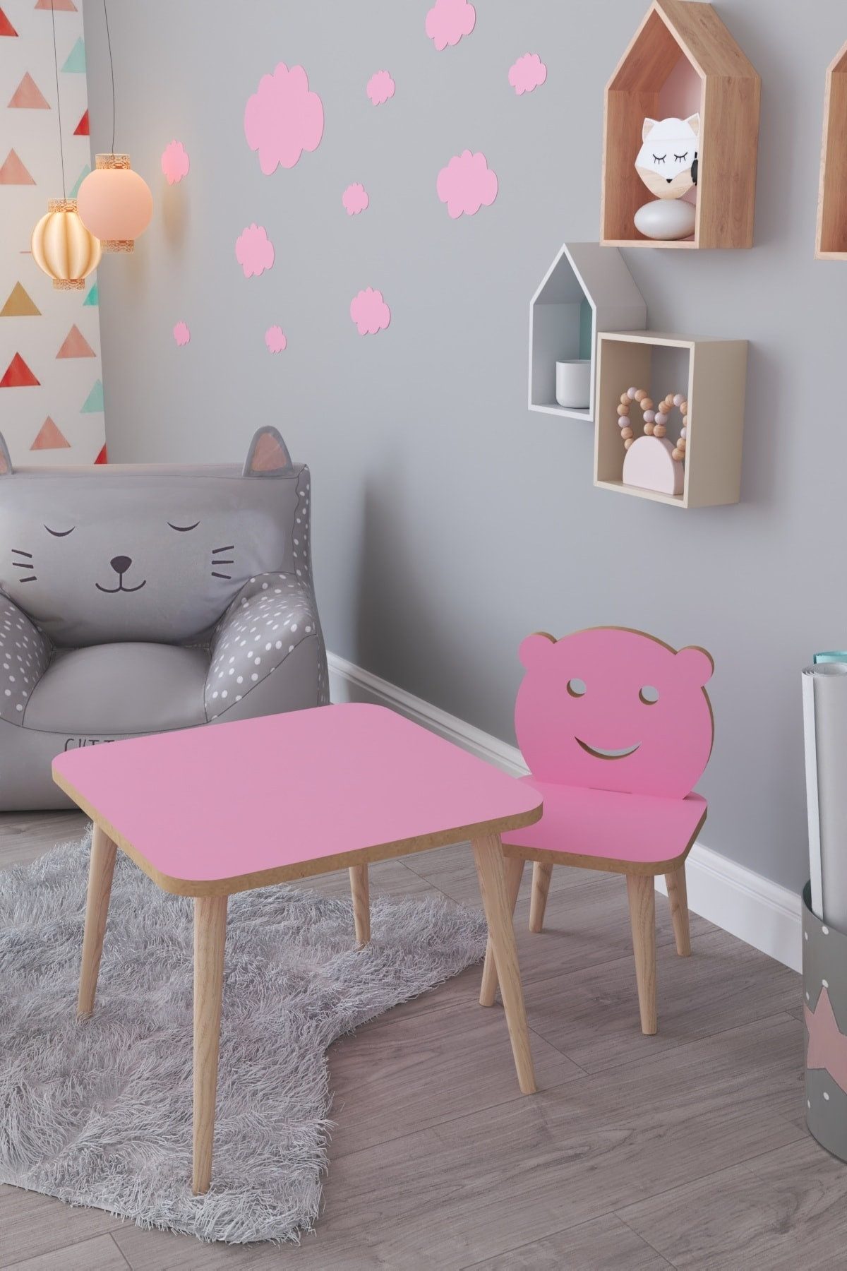 en.casa Esstisch (2-St., 1x Tisch, 1x Stuhl), Abwischbare Schreibfläche, abgerundete Kanten 91330524