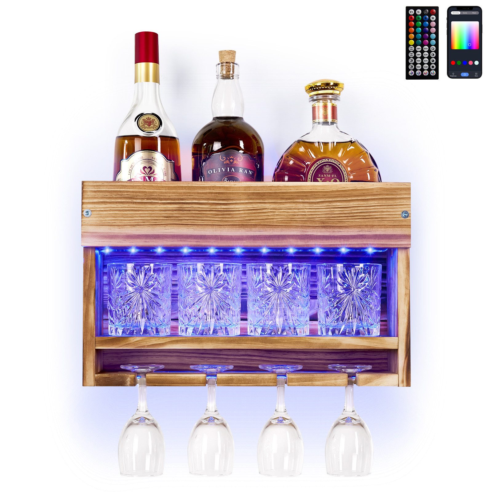 Yorbay Weinregal aus Holz mit LED-Beleuchtung, 3 Etagen Wandmontage Wand Fl günstig online kaufen