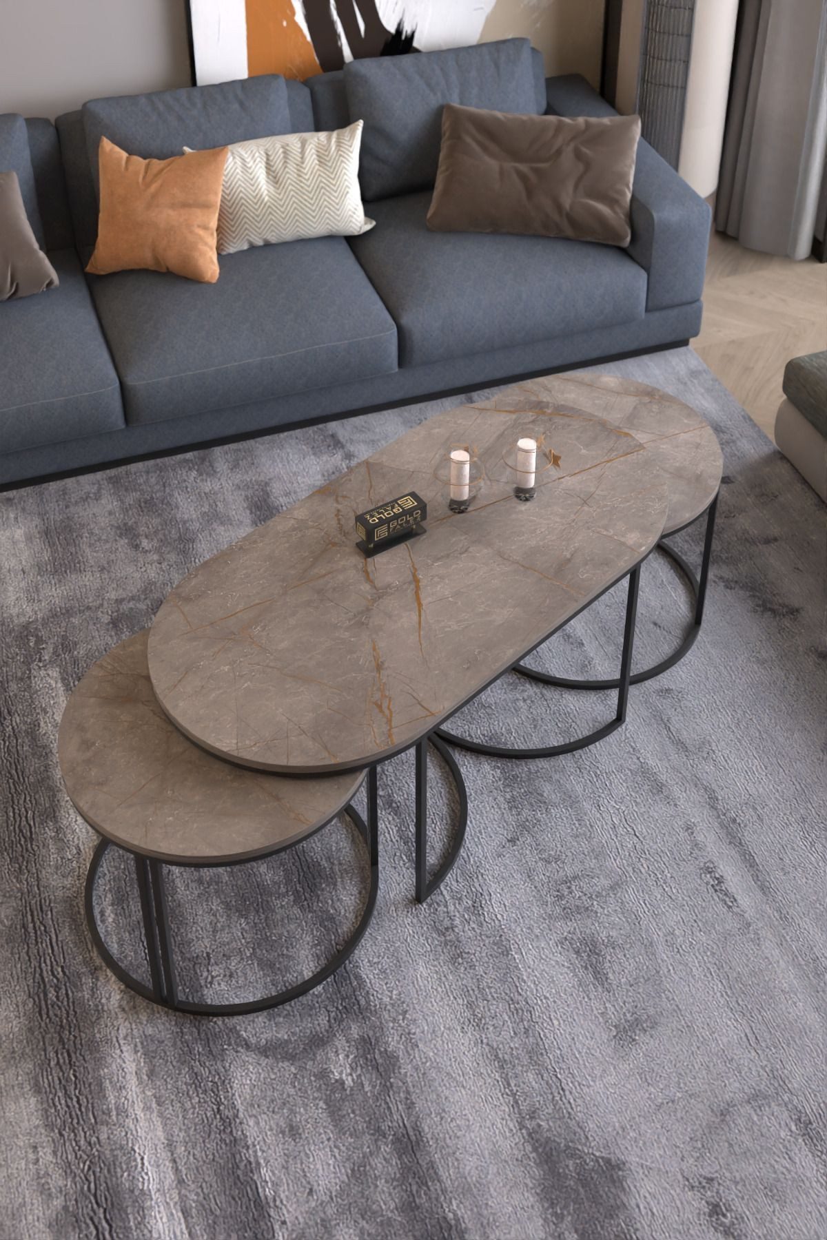 en.casa Couchtisch (3-St., Couchtisch + 2 Beistelltische), 3-teiliges Set, oval, modern 89322070