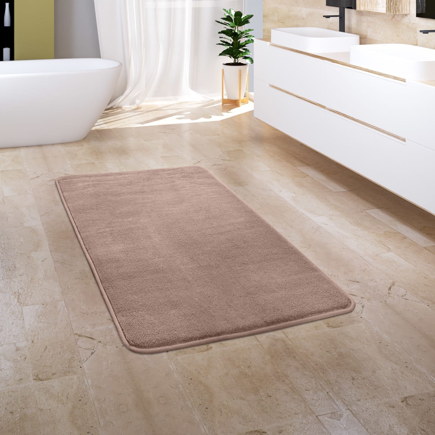 KADIMA DESIGN Teppich waschmaschinenwaschbar Unifarben Flur Waschbarer Teppich Badezimmer, Rechteckig, Höhe: 5 mm, Florhöhe: 1 mm, 100% Polyester, Rechteckig, 60x100cm, Beige