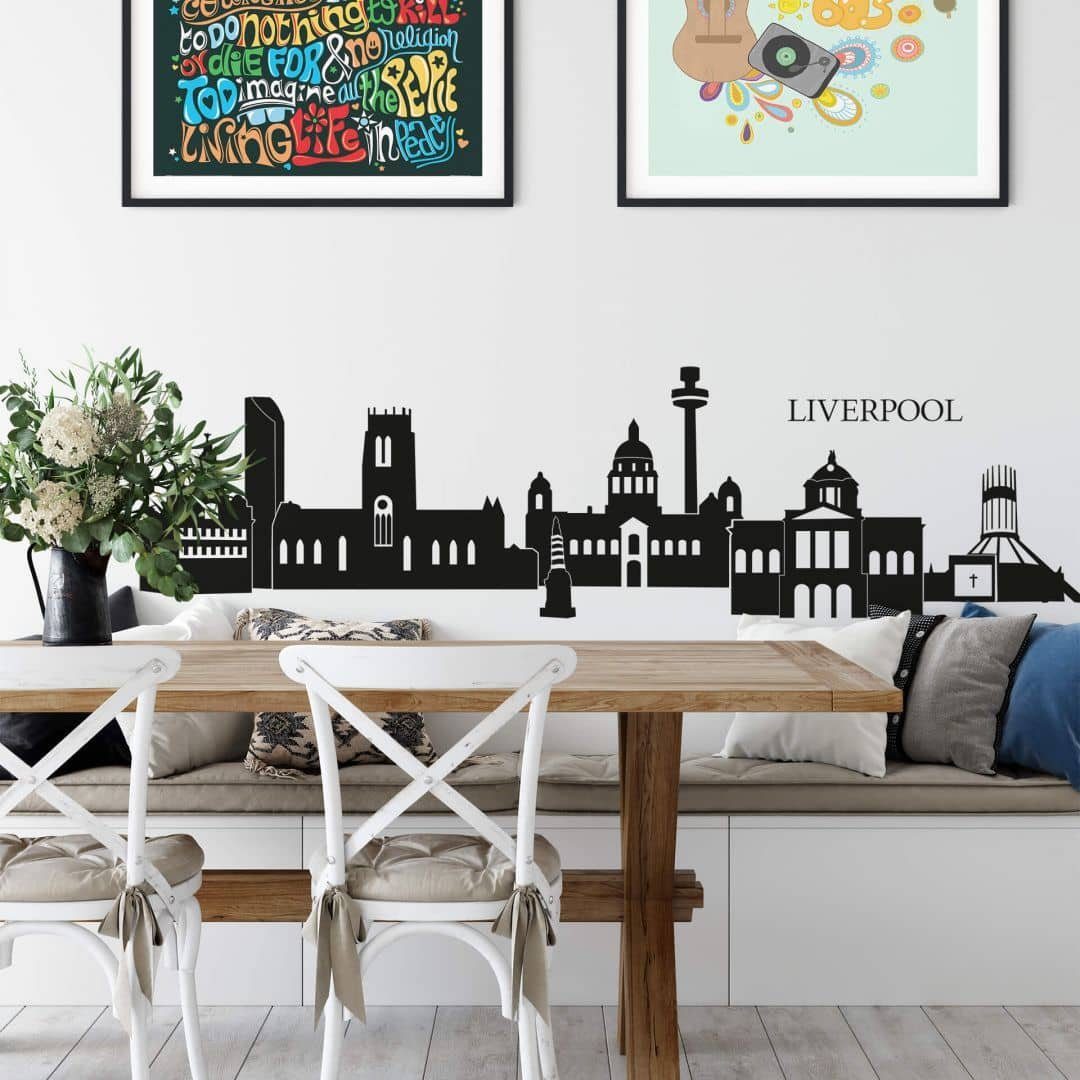 Wandtattoo Stadt Wandtattoo Liverpool Skyline schwarz Fußball Fanartikel 120cm