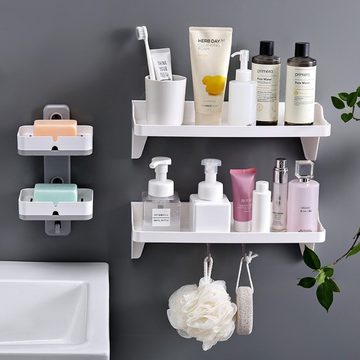 Creliv Duschablage Shampoo Halterung, Duschregal mit 4 Haken, Selbstklebend