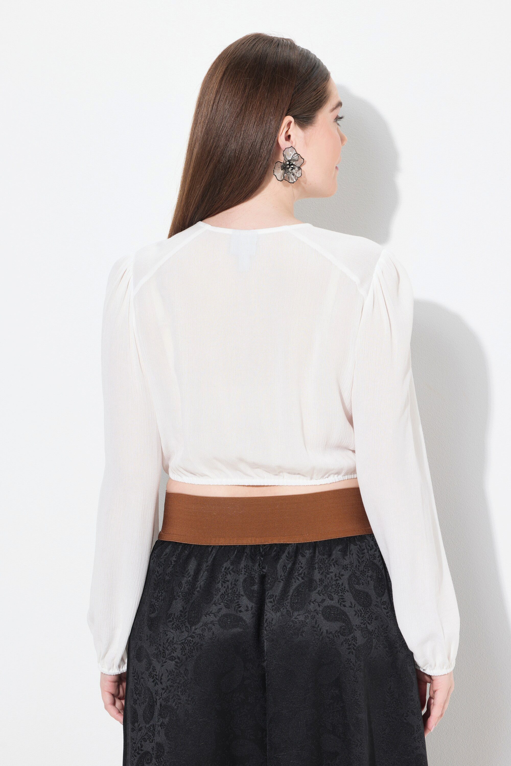 Ulla Popken Longbluse Dirndlbluse Gummisaum Rundhals weiter Langarm