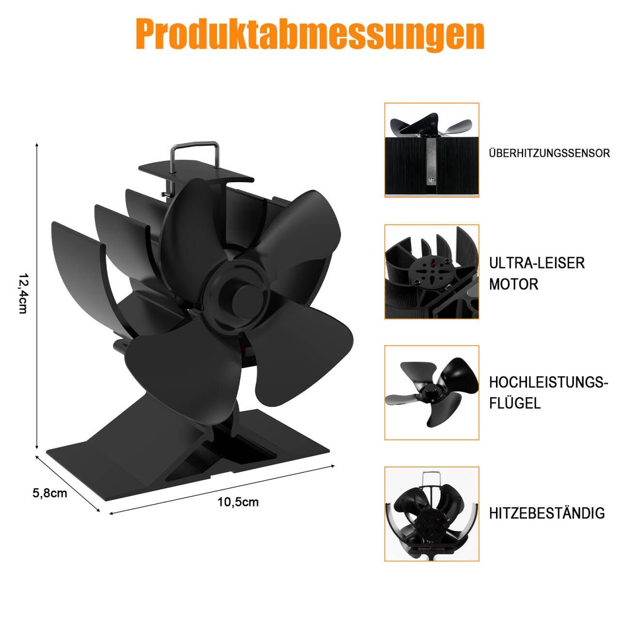 SunJas Kaminventilator 4 Flügel Ofenventilator Ohne Strom, Wärmebetriebener, Leiser, Mini Kaminlüfter,Umweltfreundlich für Pellet/Holzbrenner/Kamin – Bild 4 von 5