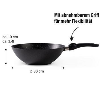 STONELINE Wok pfanne 30 cm, Made in Germany, Kokillenguss, mit abnehmbarem, Aluminium