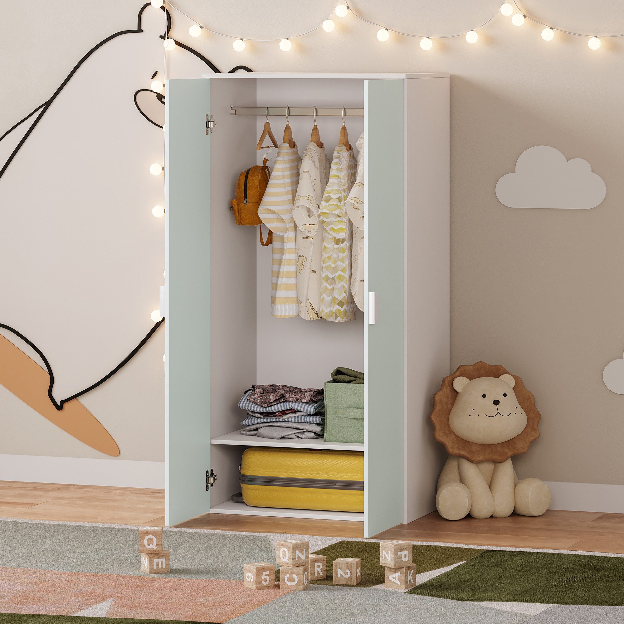 en.casa Kinderkleiderschrank »Sandnes« mit 2 Türen 123 x 60 x 40 cm Weiß/Mi günstig online kaufen