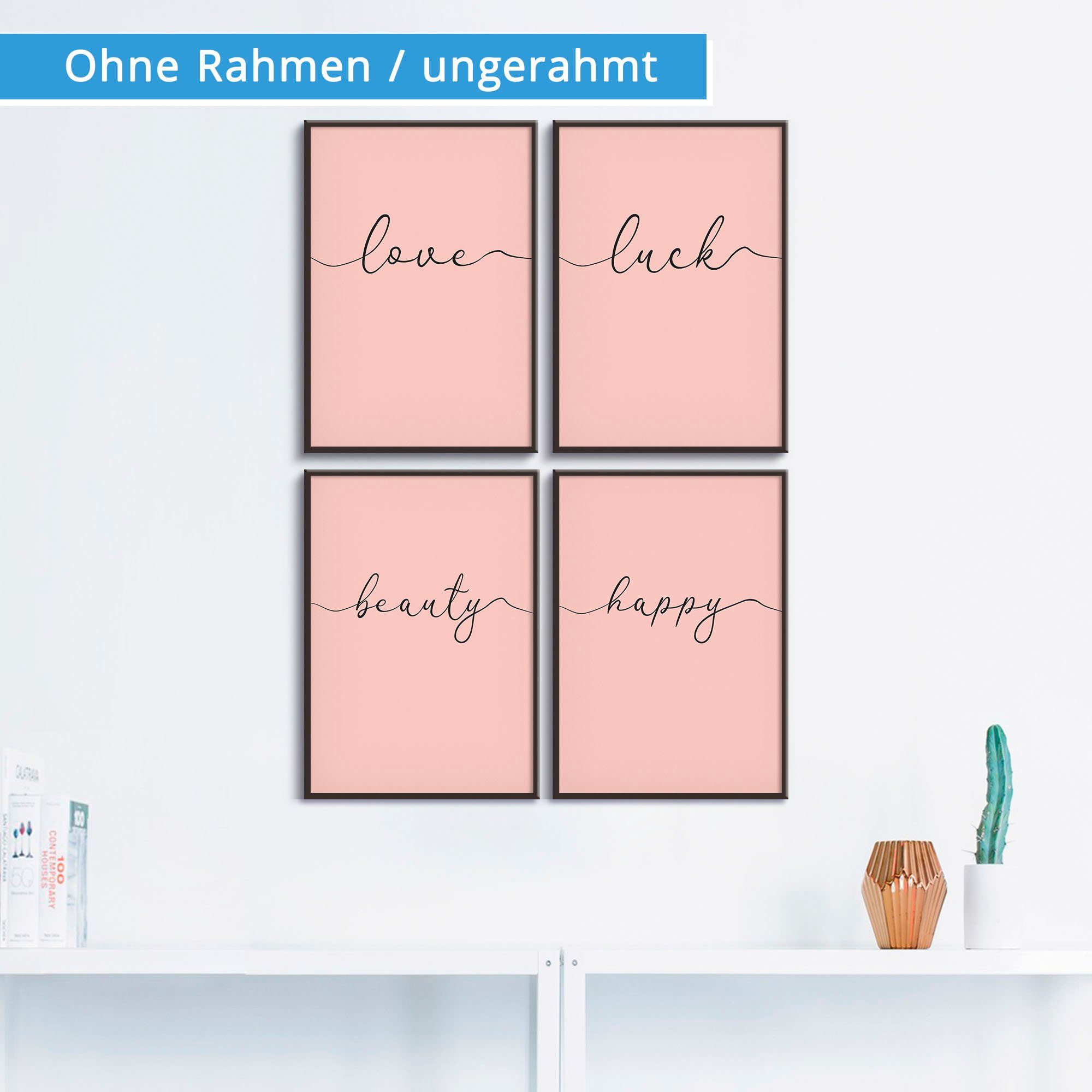 Wandposter (4 pink Texte Poster Poster, Schönheit Bild, Wandbild, Glück Frohsinn, & Artland Sprüche Liebe St),