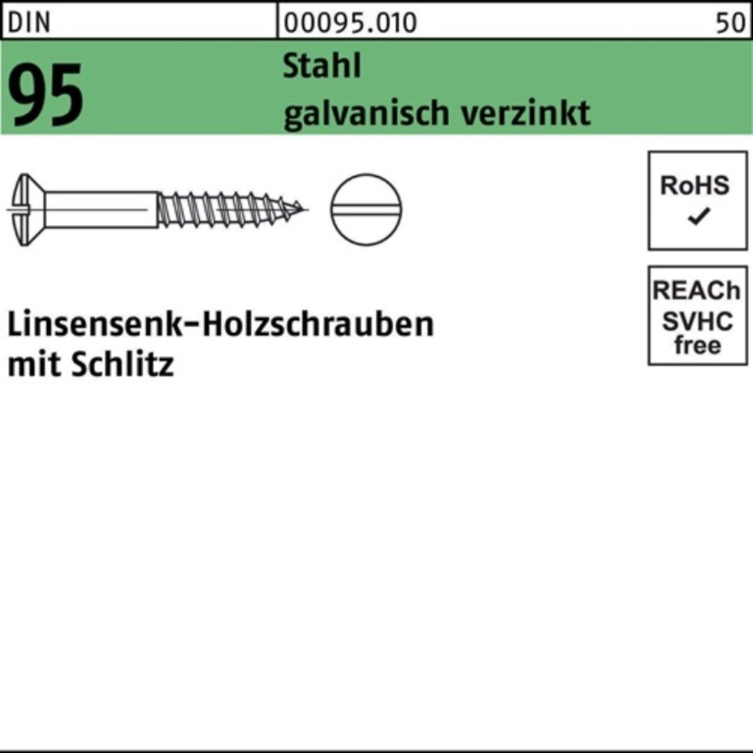 Reyher Schraube LIKO 500S galv.verz. 95 Pack Schlitz Holzschraube Stahl 500er DIN 2x10