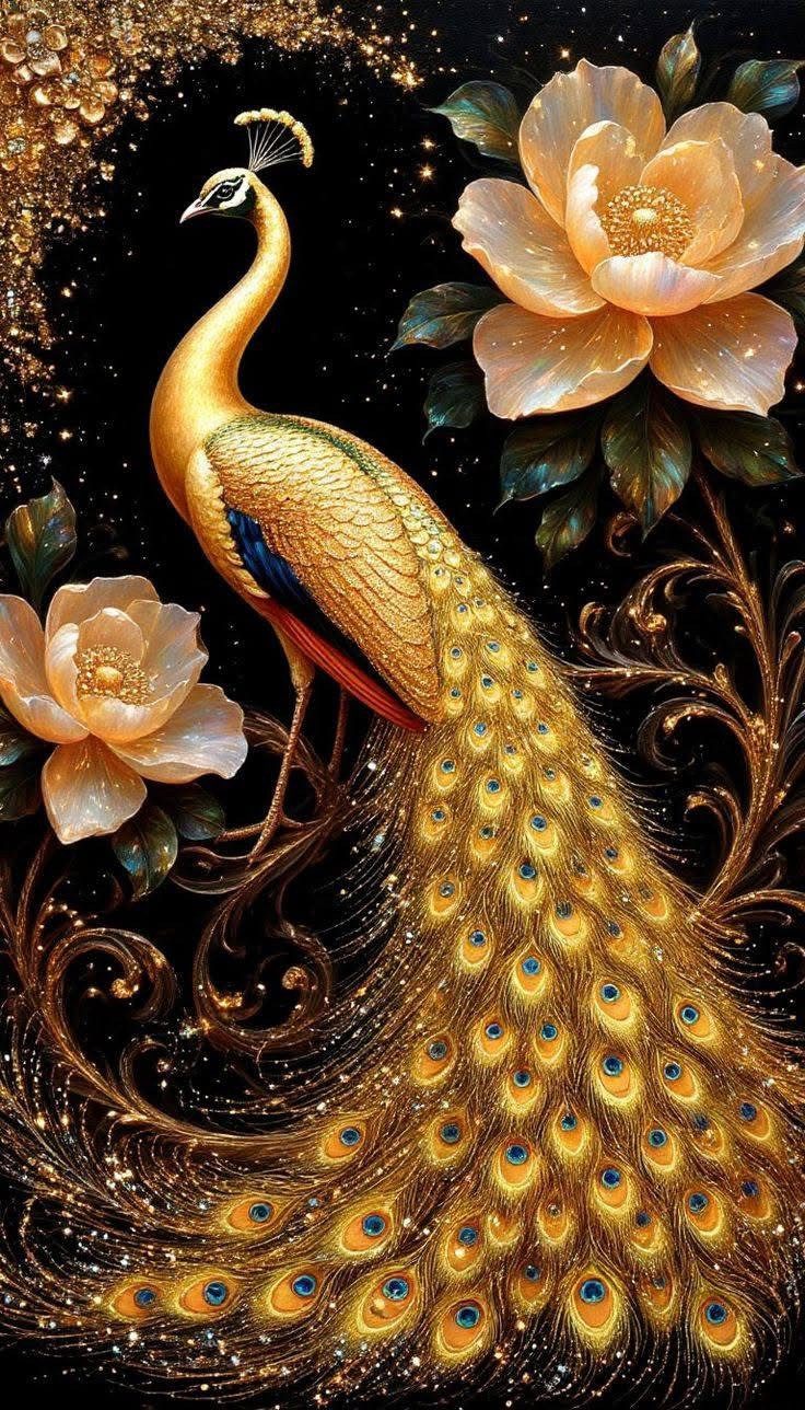 Rötting Design Malen nach Zahlen Diamond Painting Set 5d DIY Motiv der goldene Pfau (Komplett-Set, Vollbild), Diamond Painting Vollbild, Vollständiges Zubehörpaket