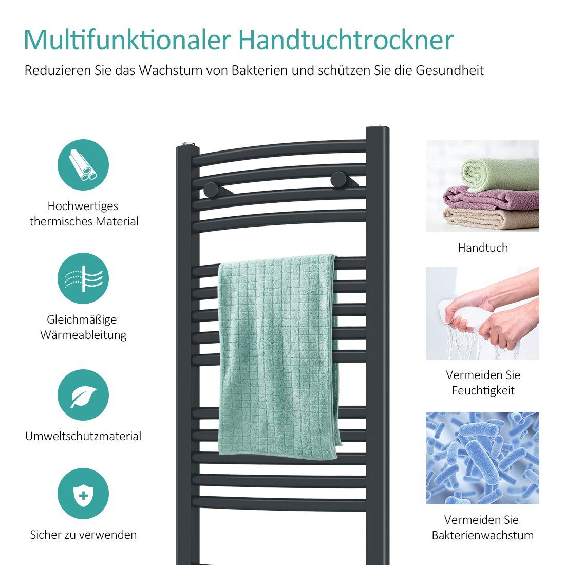 EMKE Elektrischer Badheizkörper Handtuchwärmer mit Thermostat, Gebogen Anth günstig online kaufen