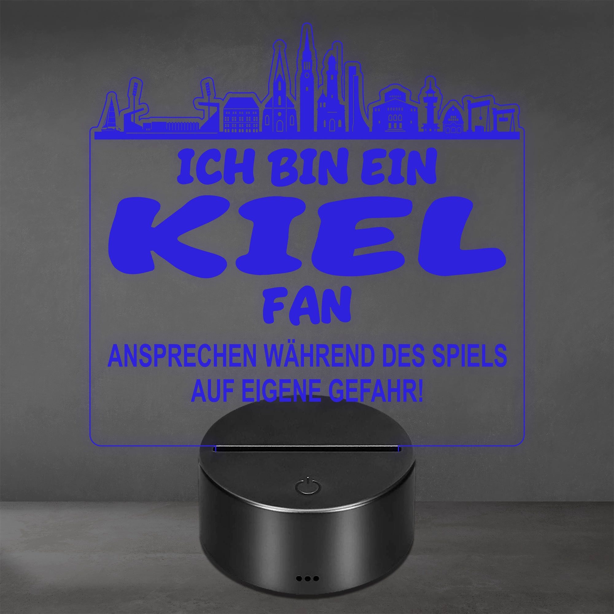 Lieblingsmensch LED Nachtlicht Fußball - Ich bin ein Kiel Fan - Ansprechen auf eigene Gefahr, LED fest integriert, Farbwechsel oder feste Farbe mit Fernbedienung & Touch, Man Cave Stimmungslicht – 19x23cm