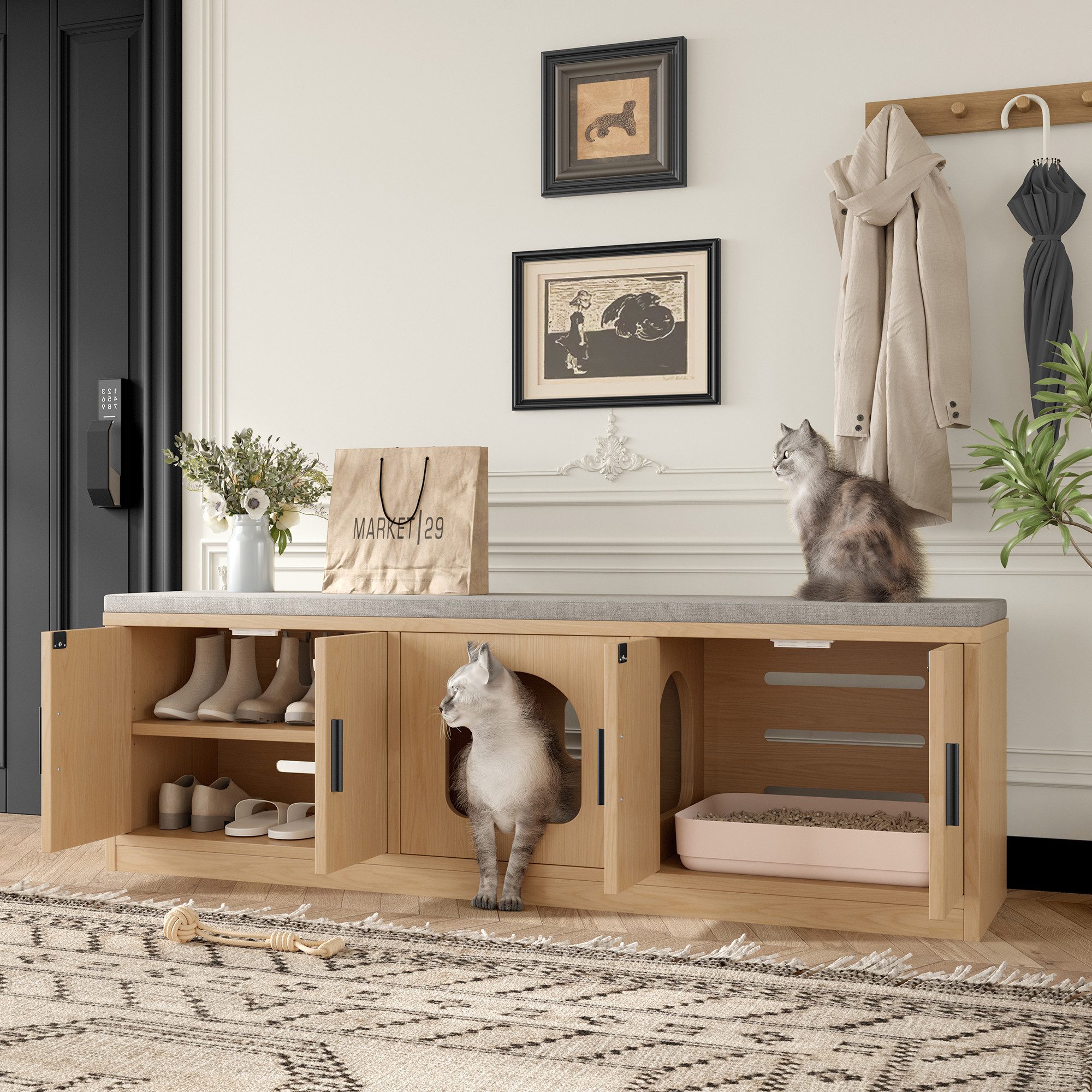 STILVORA Tierhaus Versteckter Katzenschrank,mit Kratzbaum&Belüftung,Tiertoilett,Tierhaus, mit integrierten Kratzbrettern und Belüftung, Tiermöbel