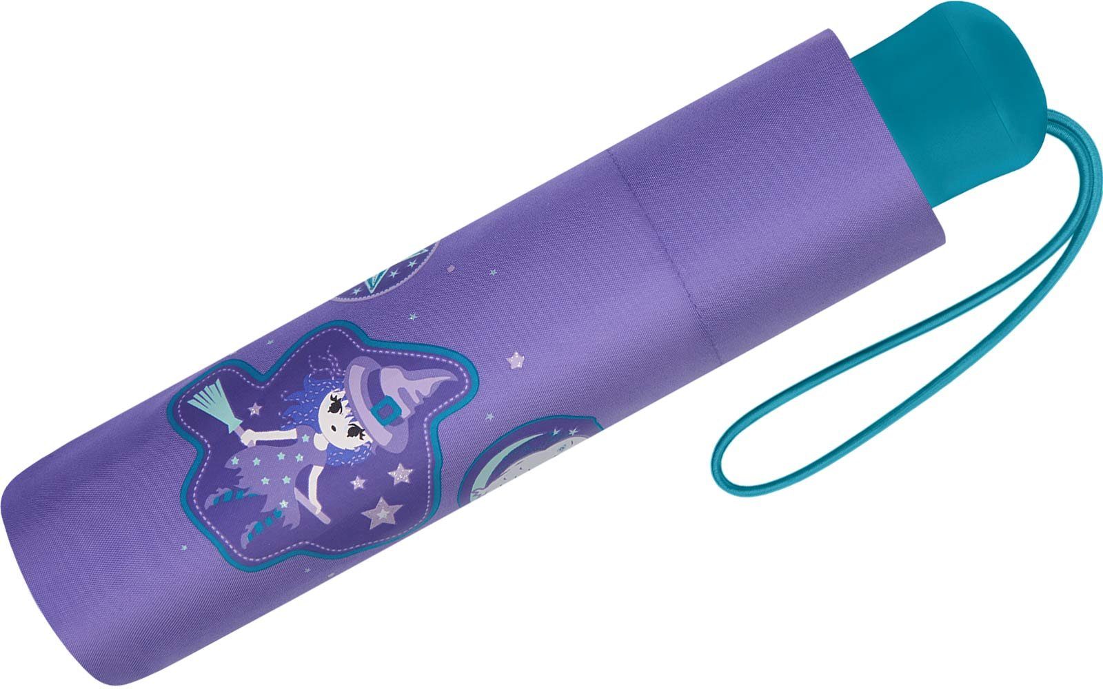 Scout Taschenregenschirm Purple Magic - Mini Kinderschirm, extra leicht für Kinder gemacht, reflektierend und bedruckt