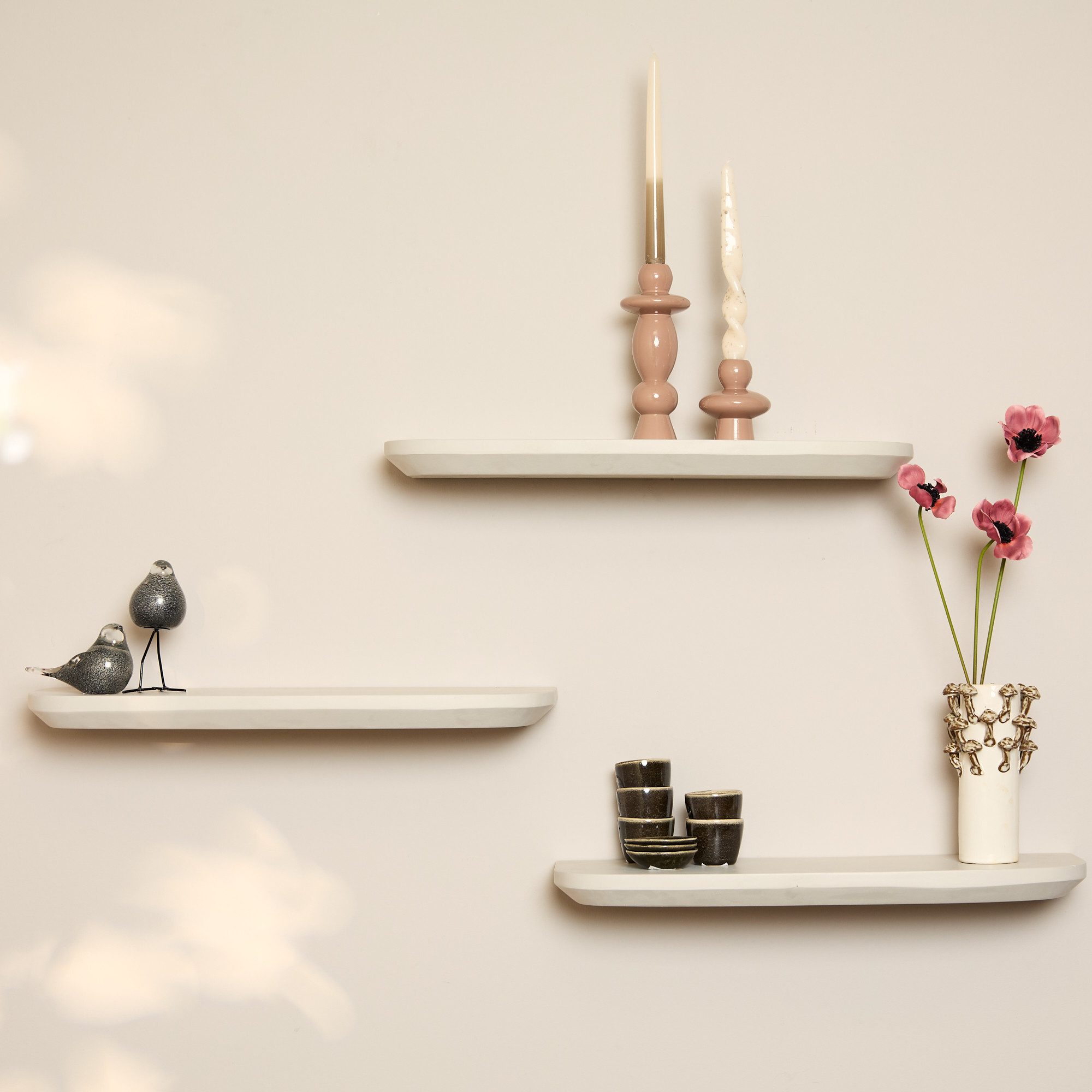 Villa Möbel Regal, Set 3-tlg., 3er-Set Mangoholz sandfarben fein geschliffen zeitlos