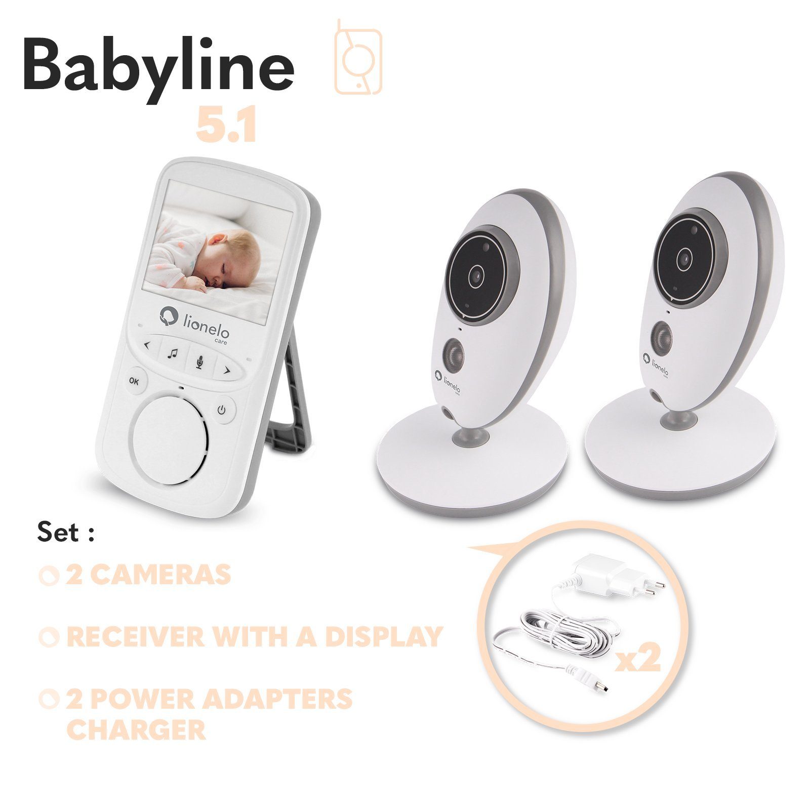 lionelo Video-Babyphone Babyline 5.1, 2 Kamera Temperatursensor 300m GarantieUSB-C