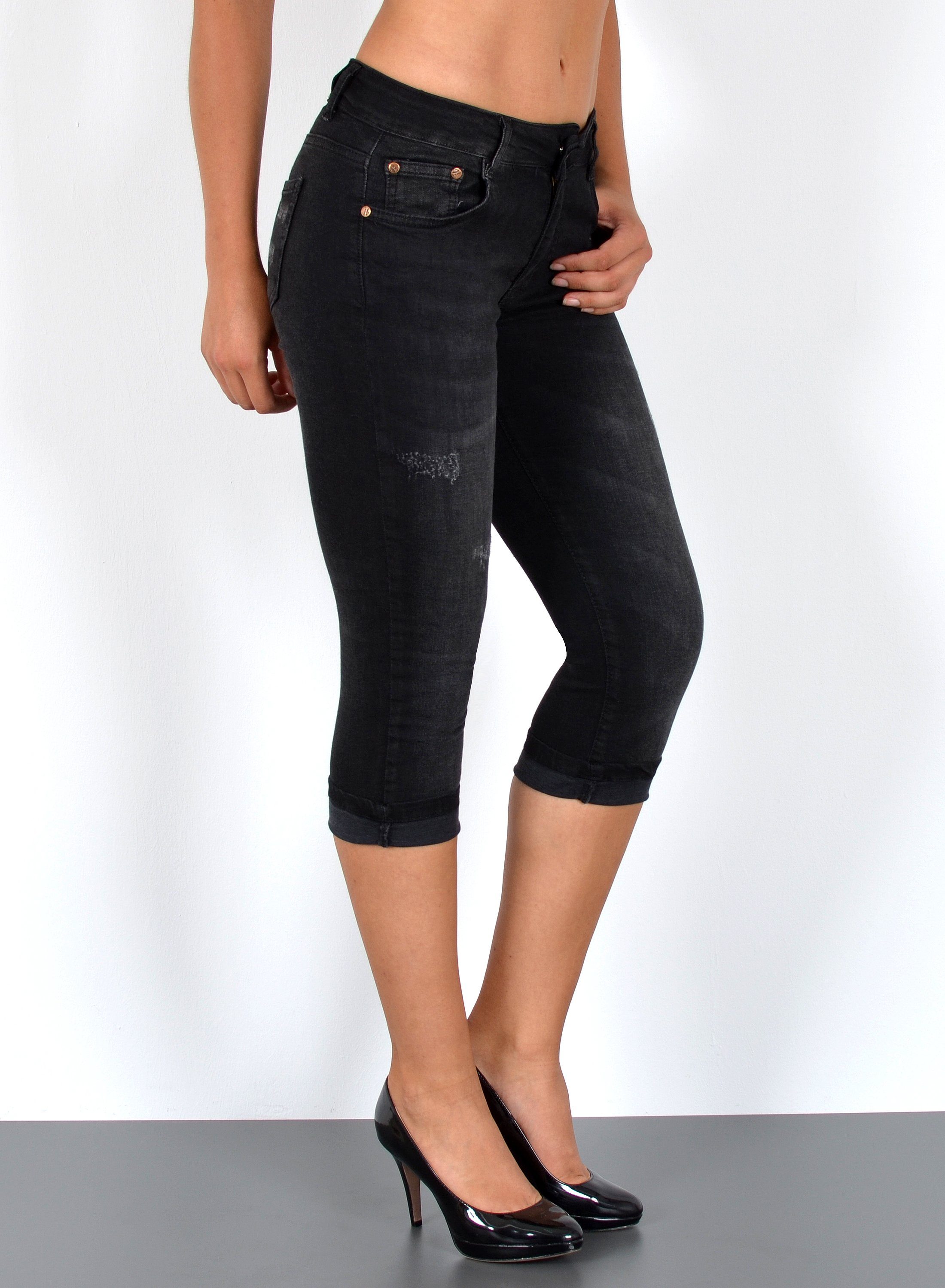 ESRA Caprijeans Damen Jeans Capri Hose High Waist Jeans Damen mit hoher Lei günstig online kaufen