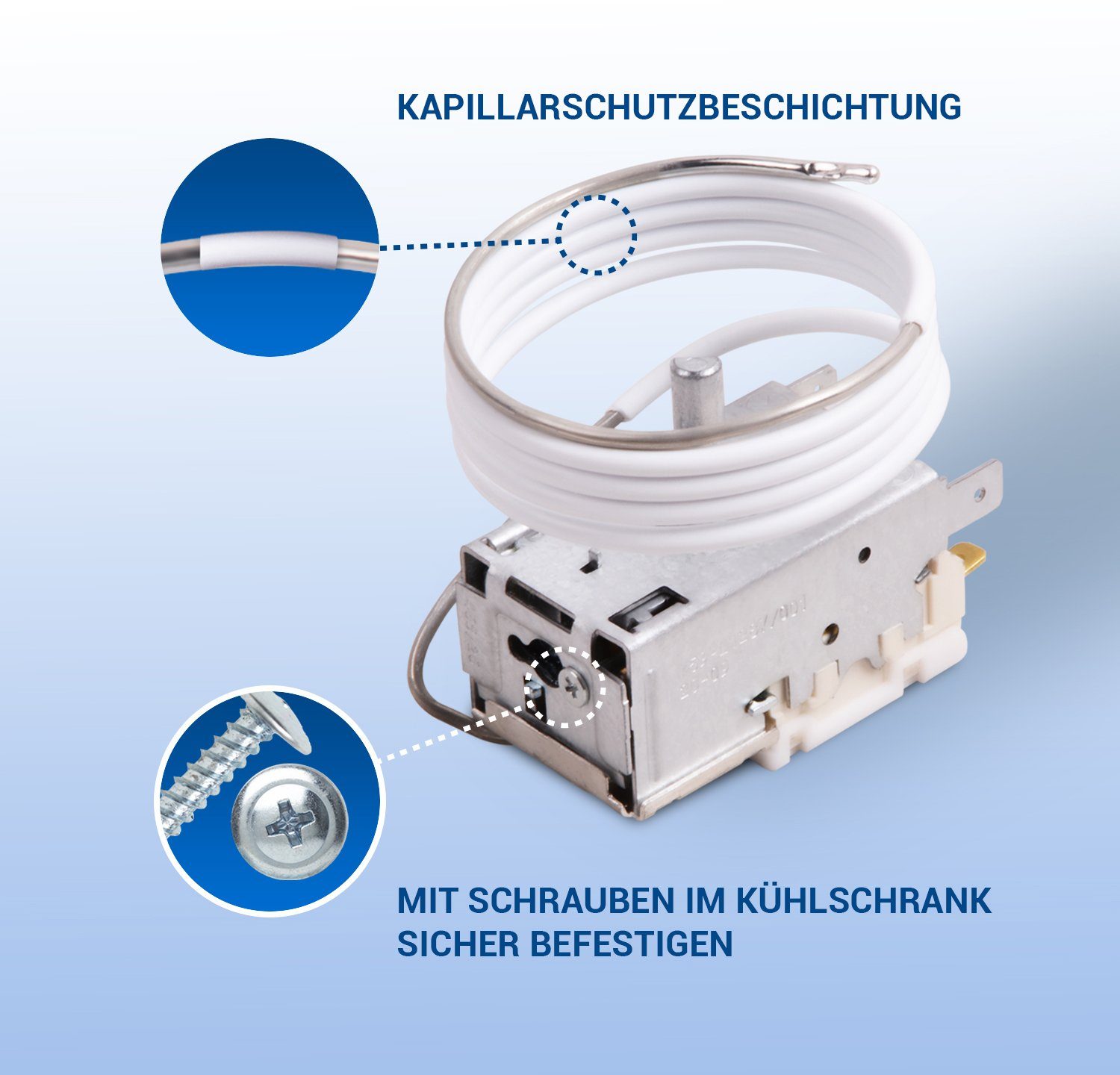 VIOKS Thermodetektor Thermostat AMP Ersatz 3x4,8mm 6151086, für Kapillarrohr Kühlschrank Liebherr K59-L1287 für Ranco 900mm