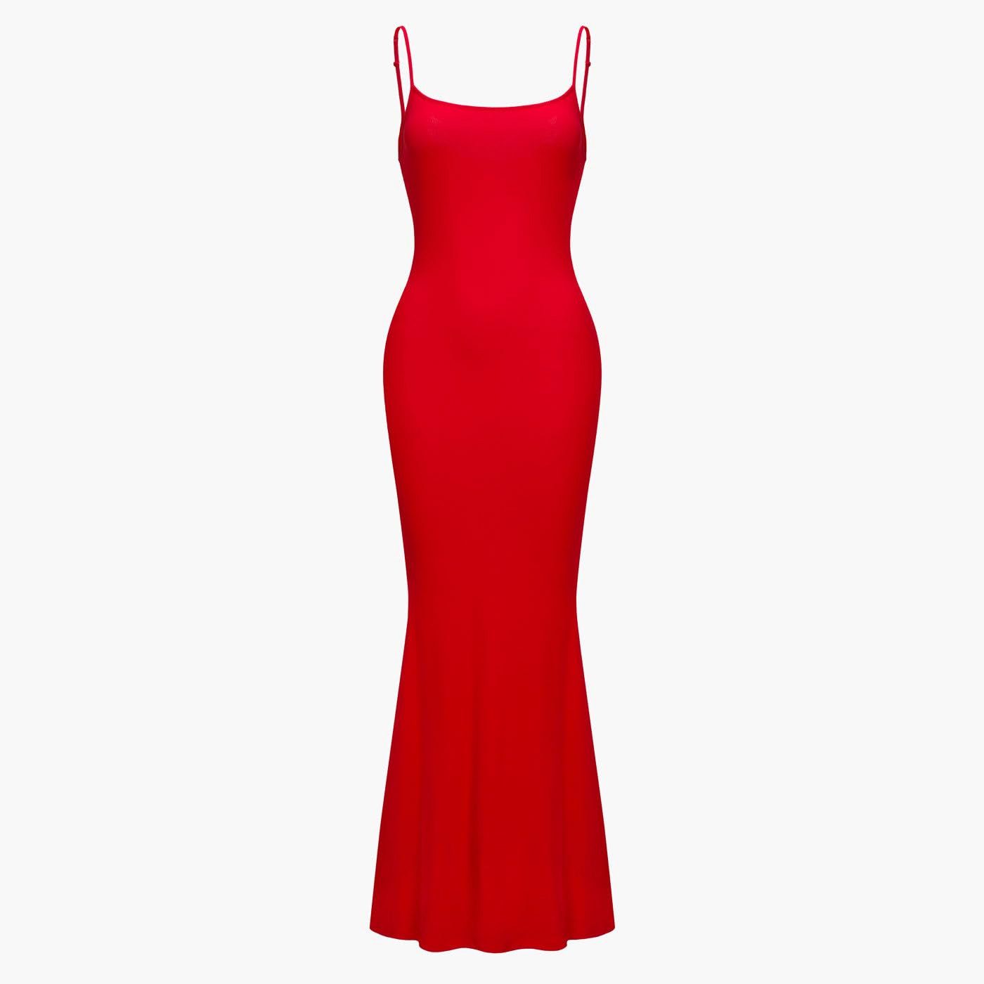 cfab (creamy fabrics) Jerseykleid Ribbed Cami Maxikleid-Fire Red-3XL (1-tlg)