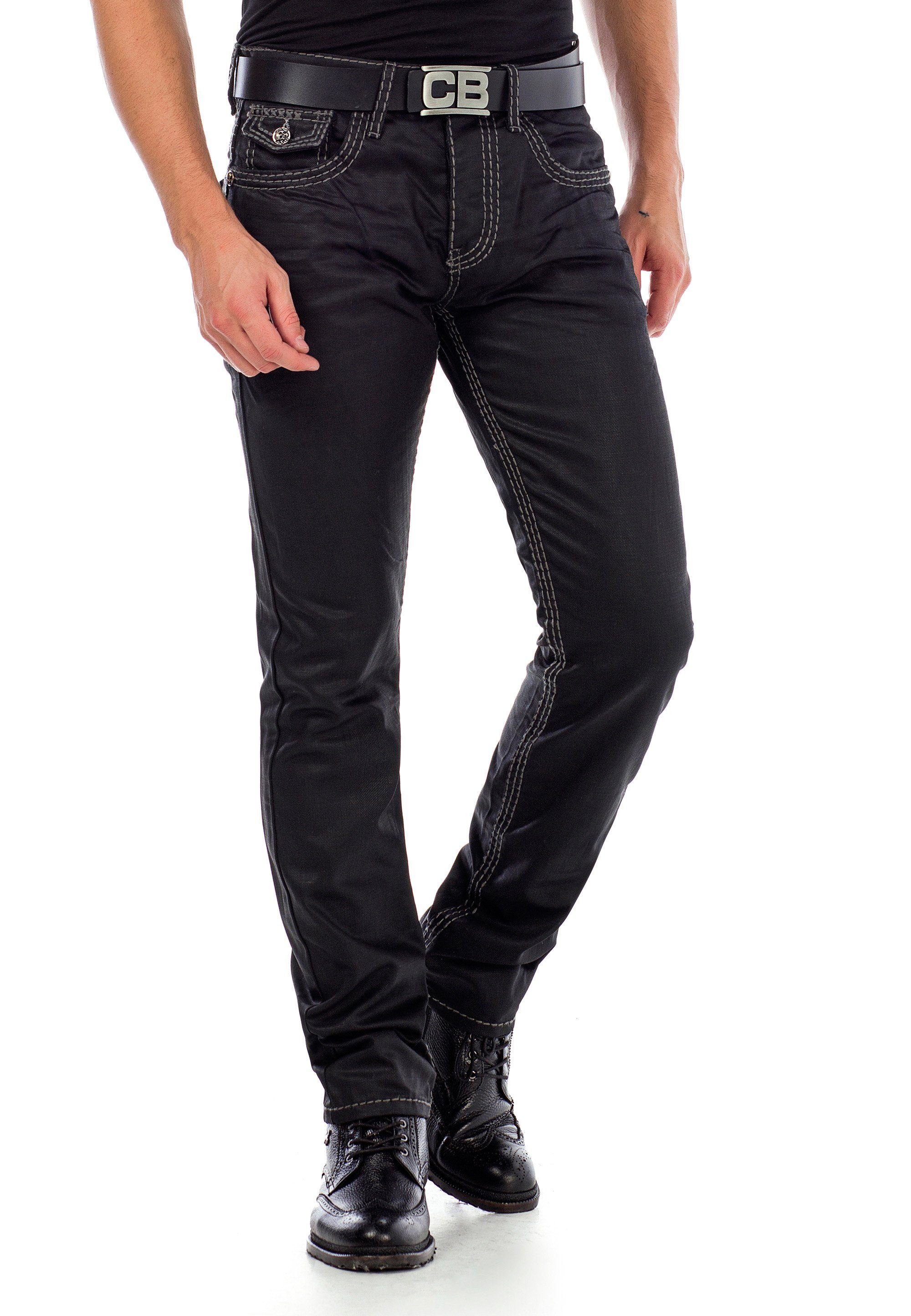 Herren Jeans Cipo & Baxx Bequeme Jeans im glänzenden Matt-Look in Straight Fit