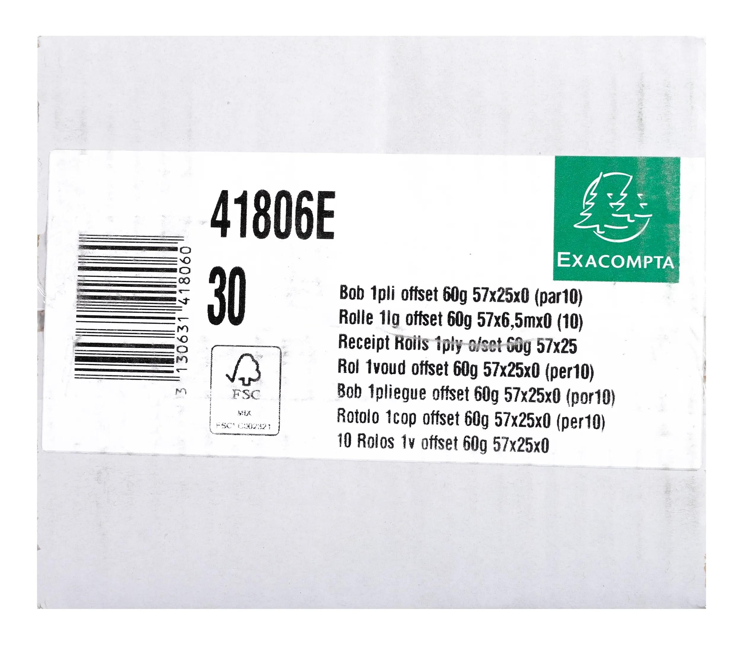 EXACOMPTA Endlospapier 30x Rolle 1-lagig Offset Tischrechner 60g B: 57mm L: 65m Weiß 41806E, Kassenrollen
