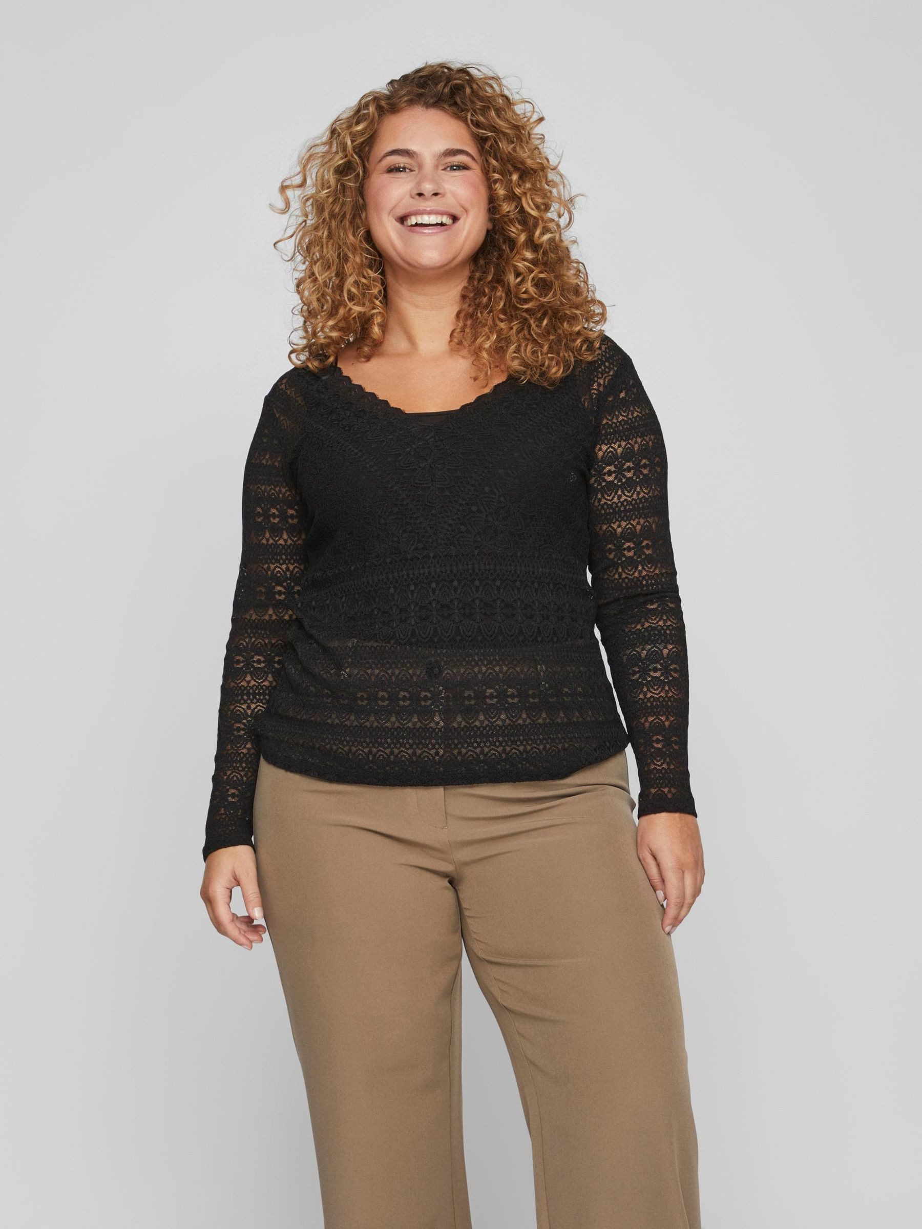 Vila Blusenshirt Transparente Langarm Gestricktes Übergrößen VICHIKKA für VICHIKKA V-NECK L/S TOP/CUR - NOOS