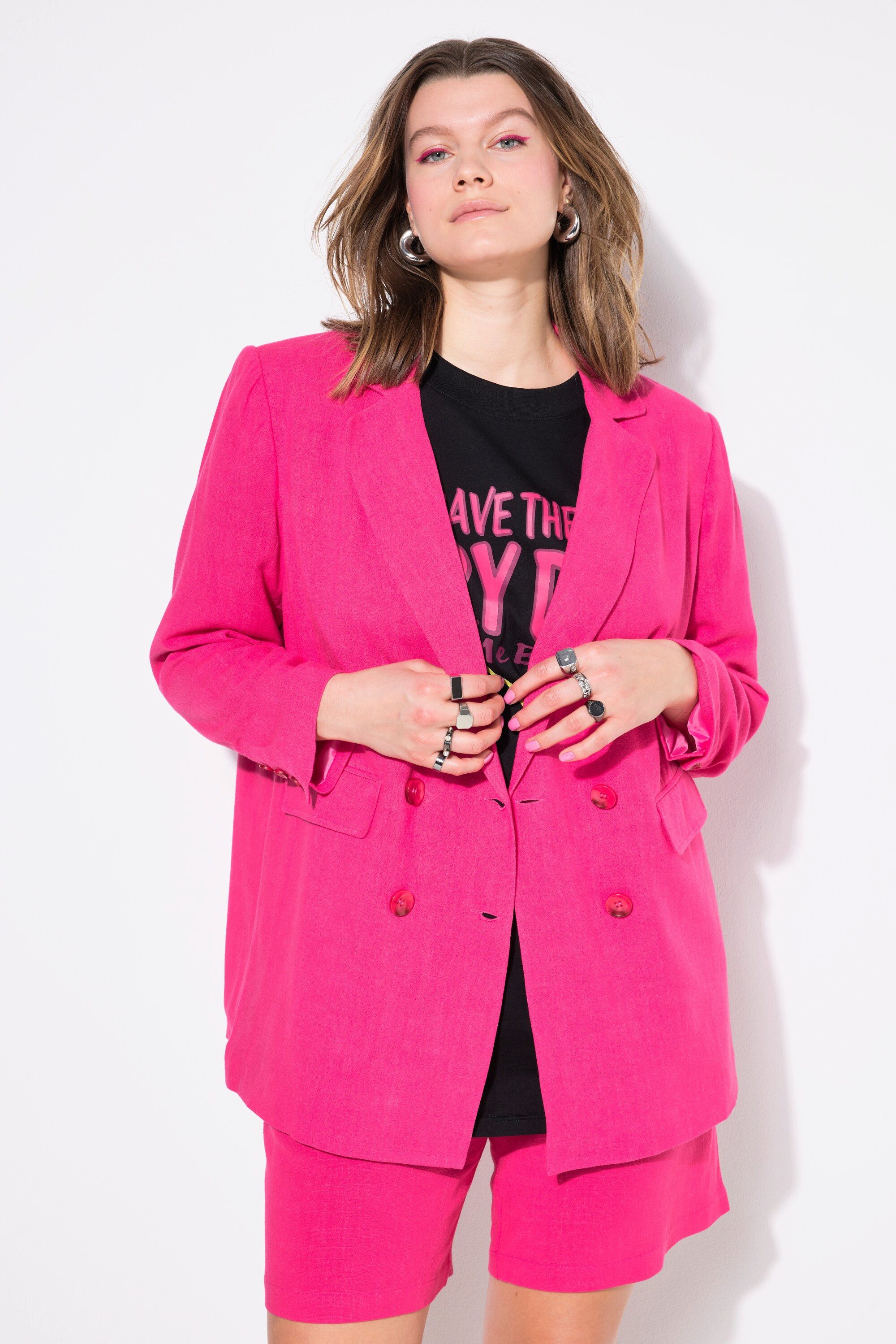 Studio Untold Blusenblazer Leinenmix-Blazer Loose Fit Doppelreiher günstig online kaufen