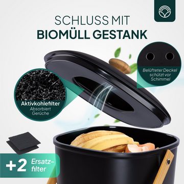 ZUKUNFTSENKEL Biomülleimer Schwarz 3L Geruchsdicht mit 2 Ersatzfiltern, Komposteimer im Spar-Set