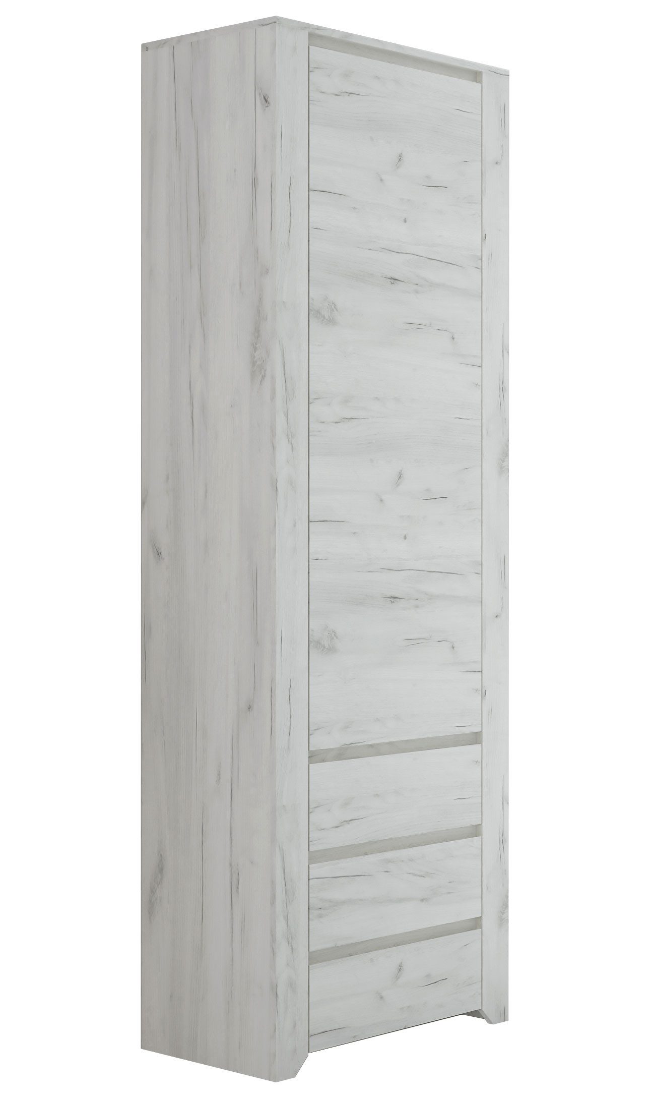 Feldmann-Wohnen Stauraumschrank Angel (1-türig, dahinter 3 Einlegeböden, 3 Schubladen, 1-St., moderne Holzoptik, Griffmulden) 56x40x191cm Weißeiche mit Griffmulden