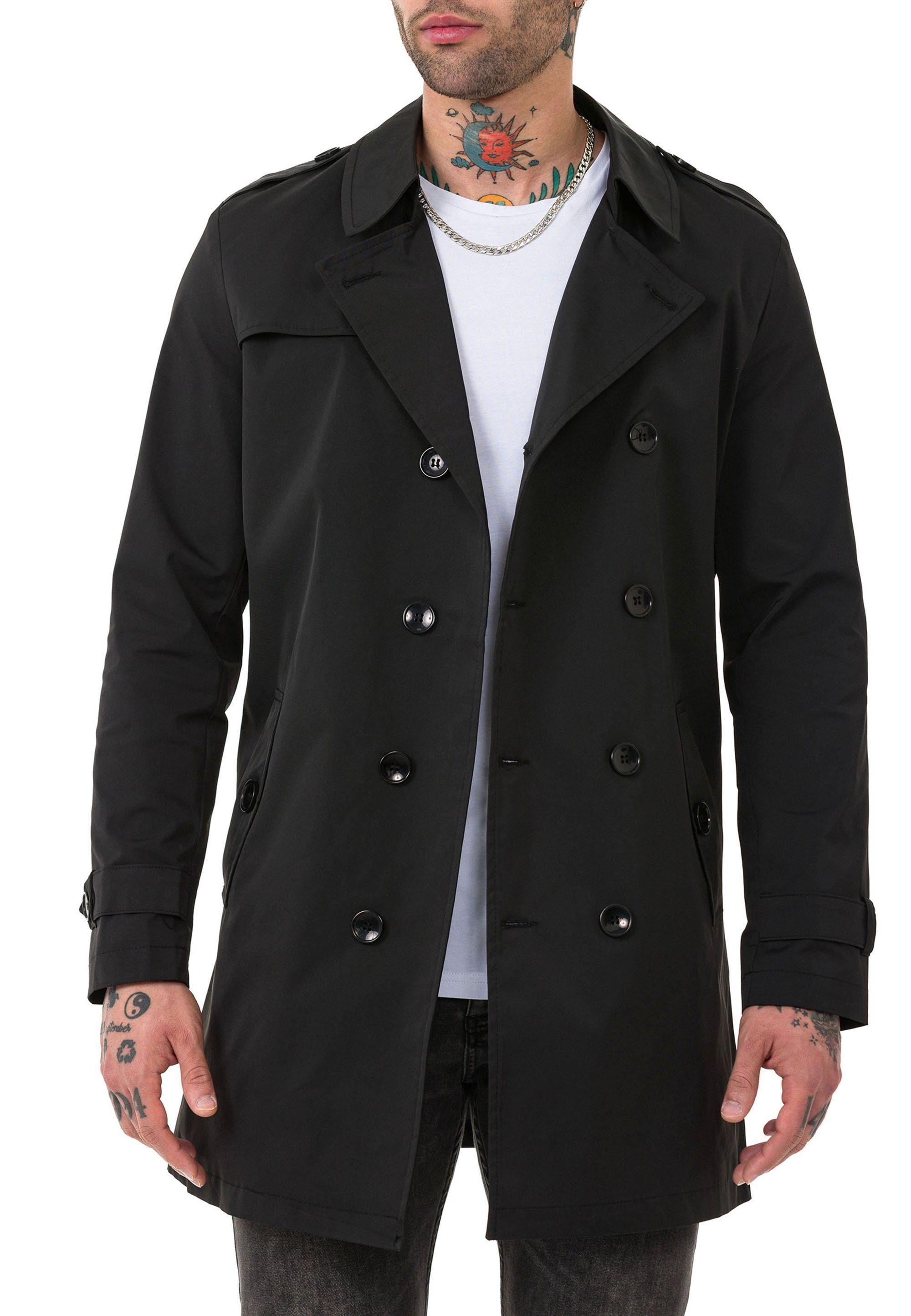 RedBridge Trenchcoat Red Bridge Herren Mantel Trenchcoat Jacke Schwarz XL – Bild 3 von 5