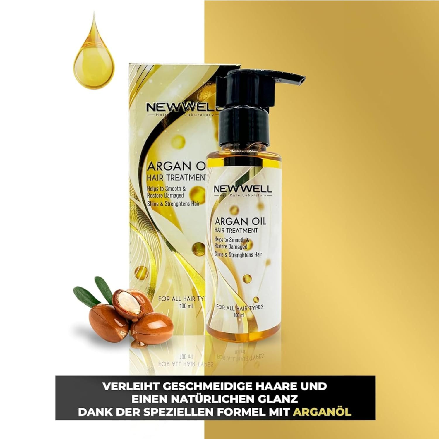 Newwell Haaröl Argan-Extrakt-Haarpflegeöl, Arganöl fördert bei regelmäßiger Anwendung die Haargesundheit.