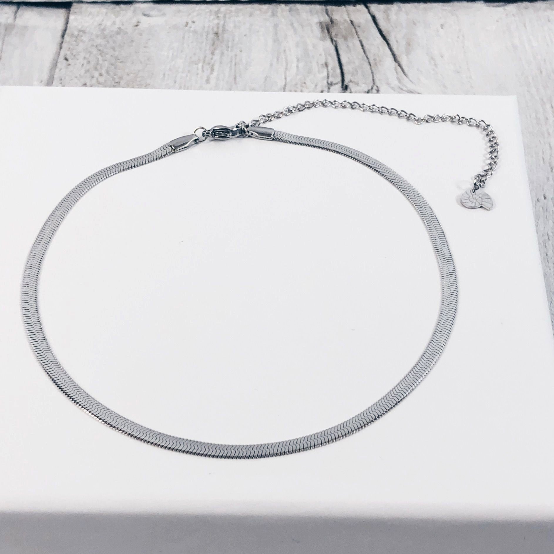 Hey Happiness Choker Kurze Schlange Kette, vergoldet, Edelstahl Damen Halskette Snake Fischgräte, wasserfest