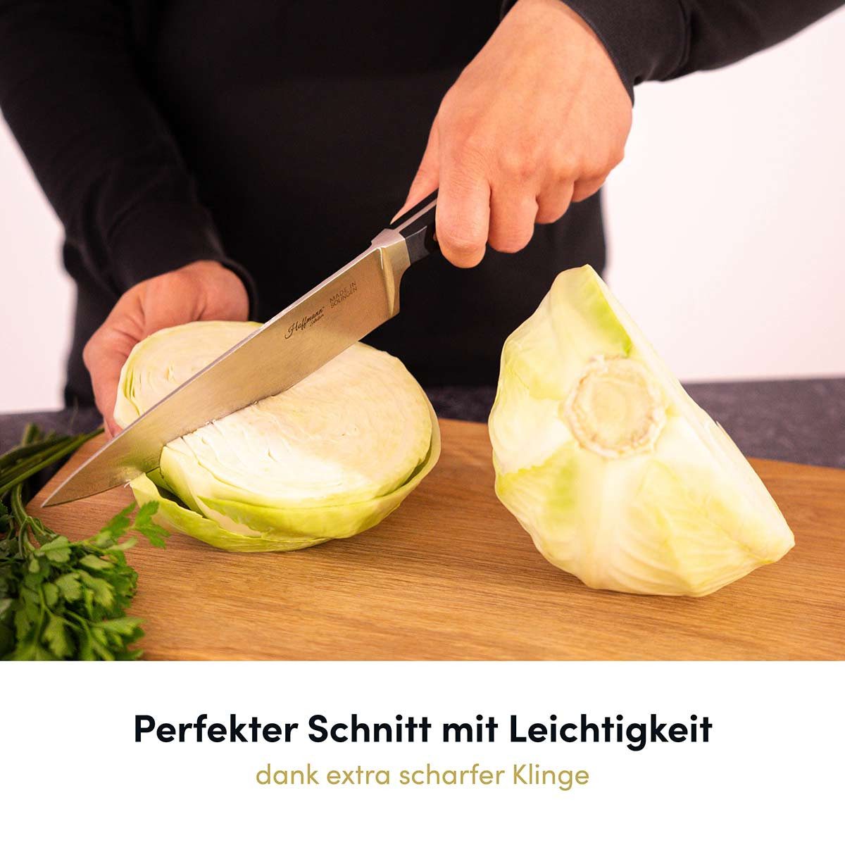 Hoffmann Germany Messer-Set Kochmesser 21 cm, Spickmesser & Gemüsemesser – Made in Solingen (Set, 3-tlg., 1x Chefmesser 21 cm + 1x Spickmesser 12 cm + 1x Gemüsemesser 9 cm), handgeschmiedet, X50CrMoV15, 58 HRC, 3-tlg. Küchenmesser