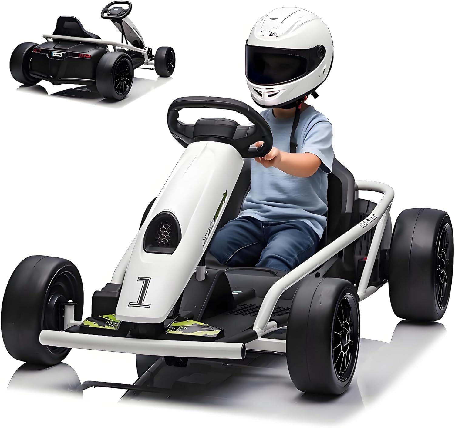GarveeMore Elektro-Kinderquad Leistungsstarkes Drift Go-Kart Mit Musikfunktion, Sicherheitsgurt, Belastbarkeit 70 kg, (1-tlg), für Kinder 8-12 Jahre – 24V, 2x300W Motoren, Outdoor Elektrofahrzeug