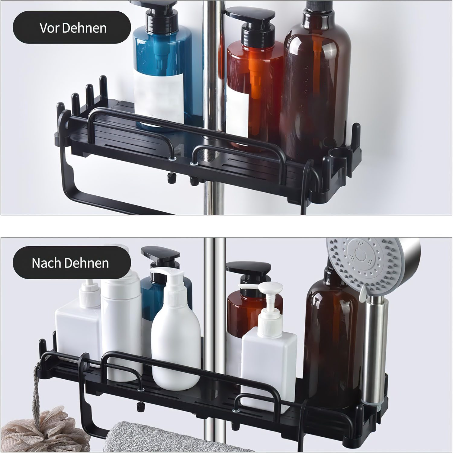 SURFOU Duschablage Ohne Bohren Duschablage Zum Hängen Dusche Halterung, Ablage Dusche Badezimmer Organizer mit Handtuchhalter Duschhalter – Bild 5 von 5