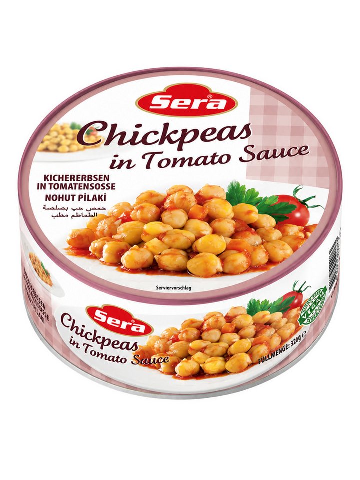 SERA FOOD Fertiggericht Kichererbsen in Tomatensauce – mediterran & servierfertig, (Vegane Konserven), Spezialität, servierfertig, vegan/vegetarisch, hochwertige Zutaten