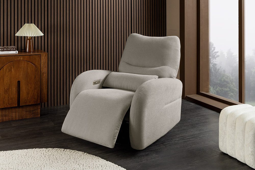 riess-ambiente Relaxsessel PRIORITY greige/schwarz - Strukturstoff, Metall, Relaxfunktion, Kissen (Einzelartikel, 1-St), Kinosessel 360° drehbar & USB-Anschluss - ideal für Wohnzimmer