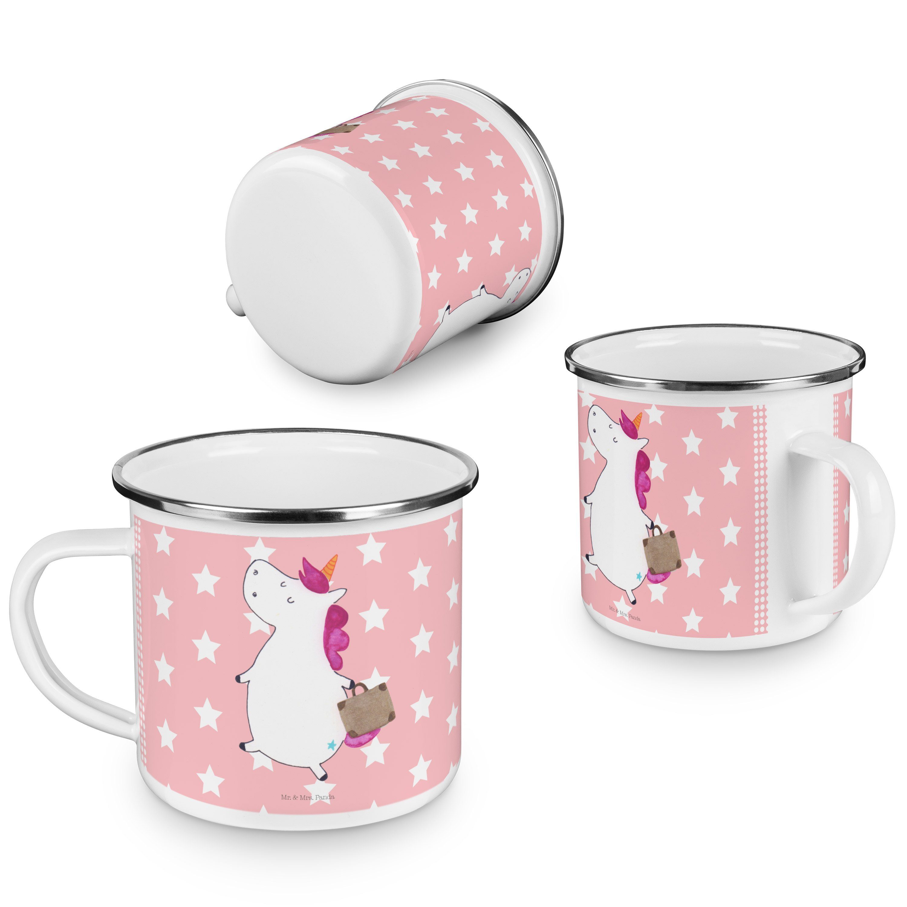 Rot - Einhorn Unicorn, Mr. Campin, Mrs. & Pastell Metalltasse, Koffer Geschenk, Becher Panda Emaille -